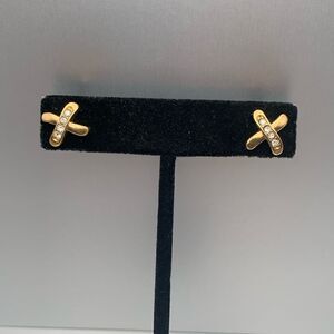 Lovely Vintage Avon X-shape Rhinestone Stud earrings, Stamped